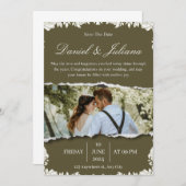 緑エレガントと白の花の縁ど写真 招待状 (正面/裏面)