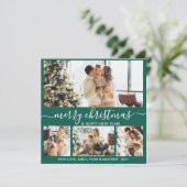 緑エレガントと白4フォトコラージクリスマス シーズンカード (スタンド正面)