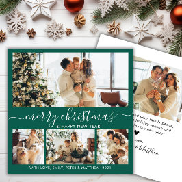 緑エレガントと白4フォトコラージクリスマス シーズンカード