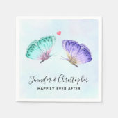 緑エレガントと紫の水彩蝶 スタンダードカクテルナプキン (正面)