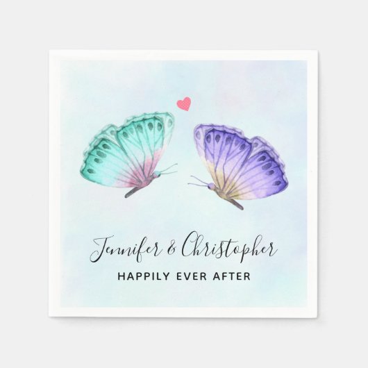 緑エレガントと紫の水彩蝶 スタンダードカクテルナプキン (正面)