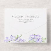 緑エレガントと紫の藤結婚の オールインワン招待状 (裏面)
