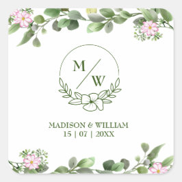 緑エレガントと美しいフローラ結婚ズ スクエアシール