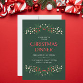 緑エレガントと赤のフローラクリスマスディナー 招待状