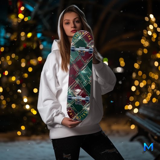 緑エレガントと赤の格子縞 スケートボード