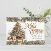 緑エレガントと金ゴールドが心地よいクリスマスツリー。 シーズンカード (スタンド正面)