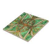 緑エレガントと金ゴールドのダマスクのパターン タイル (側面)