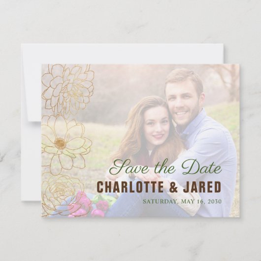 緑エレガントと金ゴールドのフローラ写真の保存日 (正面)