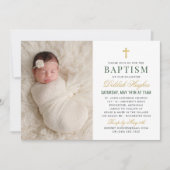 緑エレガントと金ゴールドのフローラ写真バプテスマ 招待状 (正面)