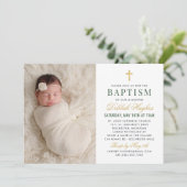 緑エレガントと金ゴールドのフローラ写真バプテスマ 招待状 (スタンド正面)