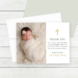 緑エレガントと金ゴールドのベビーガールの洗礼写真 サンキューカード
