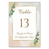 緑エレガントと金ゴールドの写真結婚のテーブル番号 テーブルナンバー (正面)