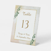 緑エレガントと金ゴールドの写真結婚のテーブル番号 台座サイン (正面)