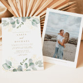 緑エレガントと金ゴールドの写真結婚の 招待状