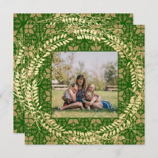 緑エレガントと金ゴールドの写真 シーズンカード (正面/裏面)