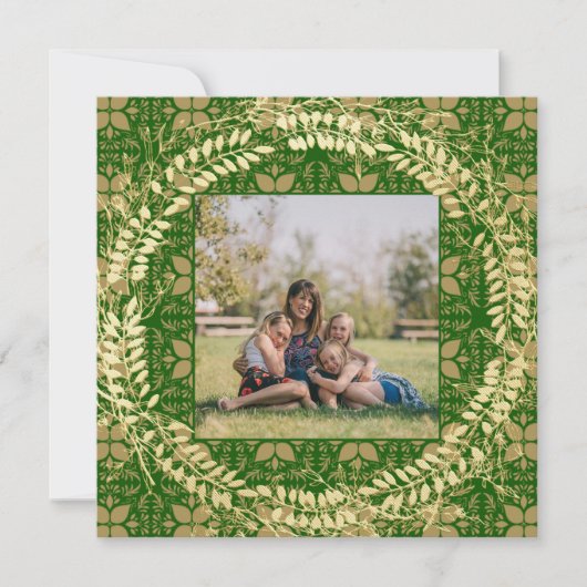 緑エレガントと金ゴールドの写真 シーズンカード (正面)