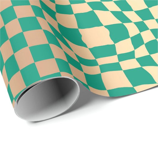 緑エレガントと金ゴールドの波状パ市松模様にターン ラッピングペーパー (ロールコーナー)