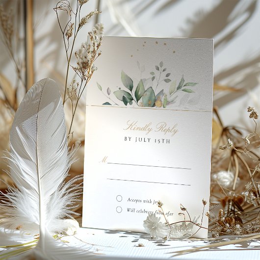 緑エレガントと金ゴールドのRSVPの結婚カード 招待状
