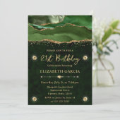 緑エレガントと金ゴールドグリッターアゲート21歳の誕生日 招待状 (スタンド正面)