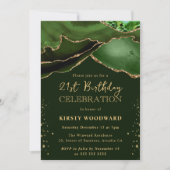 緑エレガントと金ゴールドグリッターアゲート21歳の誕生日 招待状 (正面)