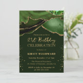 緑エレガントと金ゴールドグリッターアゲート21歳の誕生日 招待状 (スタンド正面)