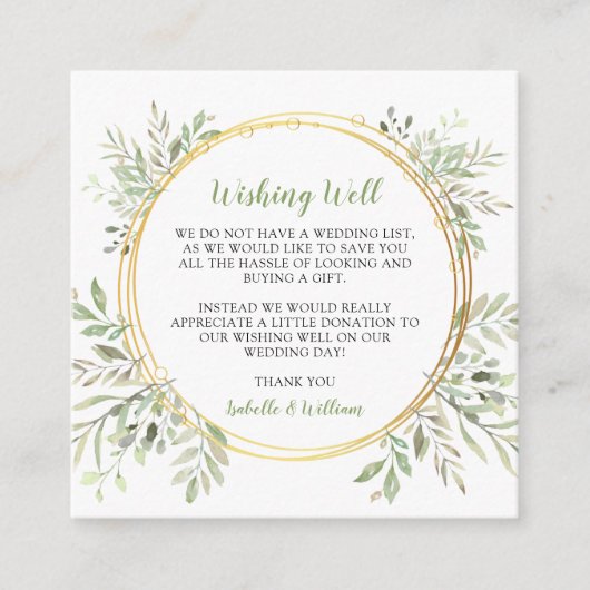 緑エレガントと金ゴールドフレームの結婚式RSVP エンクロージャーカード (正面)