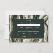 緑エレガントと金ゴールド大理石結婚の 出欠カード (正面)