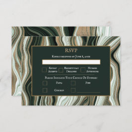 緑エレガントと金ゴールド大理石結婚の 出欠カード