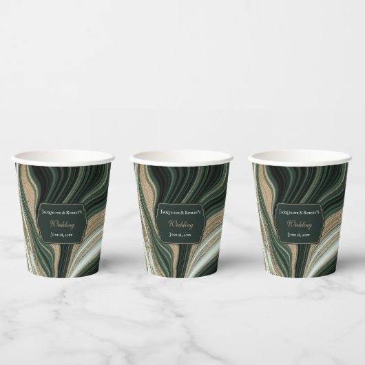 緑エレガントと金ゴールド大理石結婚の 紙コップ (複数)