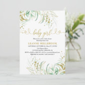 緑エレガントと金ゴールド少女のベビーシャワー 招待状 (スタンド正面)