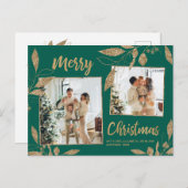 緑エレガントと金ゴールド植物学2フォトクリスマス ポストカード (正面/裏面)