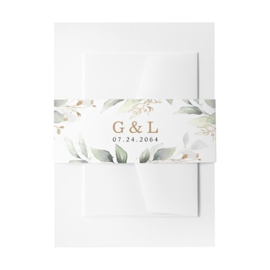 緑エレガントと金ゴールド素朴結婚ズ 招待状ベリーバンド (正面例)