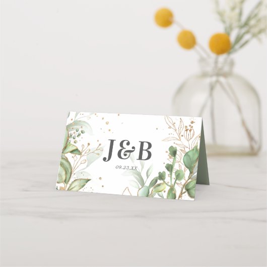 緑エレガントと金ゴールド結婚の プレイスカード (裏面)