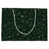 緑エレガントと金箔のクリスマスパターン ラージペーパーバッグ (裏面)