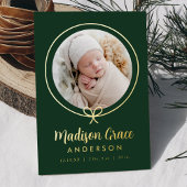 緑エレガントと金箔の弓の誕生発表 箔招待状