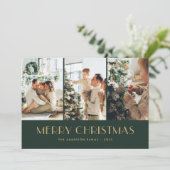 緑エレガントと金箔の星フォトクリスマス シーズンカード (スタンド正面)