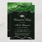 緑エレガントと銀の大理石瑪瑙の卒業 招待状 (正面/裏面)