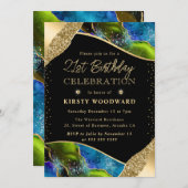 緑エレガントと青のアゲート21歳の誕生日 招待状 (正面/裏面)