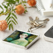 緑エレガントと青のファンタジー女性ポートレート キーホルダー (側面)