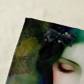 緑エレガントと青のファンタジー女性ポートレート ビーチタオル (インサイチュ)