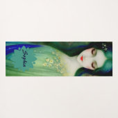 緑エレガントと青のファンタジー女性ポートレート ヨガマット (裏面(横))