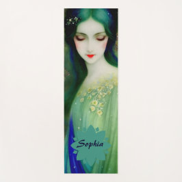 緑エレガントと青のファンタジー女性ポートレート ヨガマット