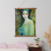 緑エレガントと青のファンタジー女性ポートレート 吊り下げ型タペストリー (寝室)