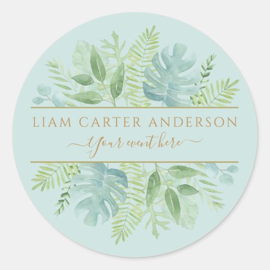 緑エレガントと青の水彩緑クラシック色 ラウンドシール (正面)