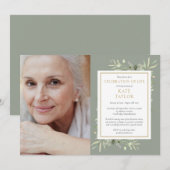 緑エレガントのお祝いの写真 招待状 (正面/裏面)