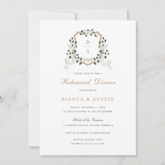 緑エレガントのアイビーフローラクレストリハーサルディナー 招待状 (正面)