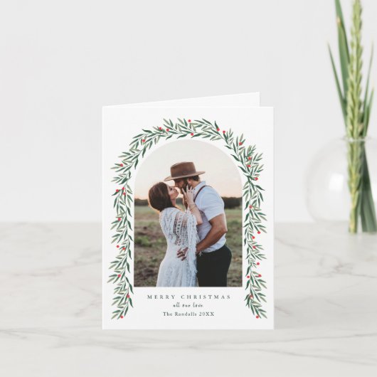 緑エレガントのアーチ2モダン写真クリスマス シーズンカード (正面)