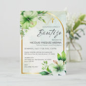 緑エレガントのインビタシオンバウティゾかわいいバプテスマ 招待状 (スタンド正面)