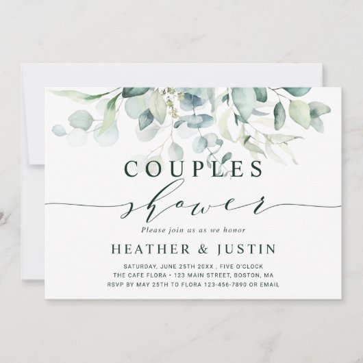 緑エレガントのカップルがシャワー 招待状 (正面)