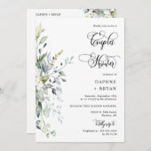 緑エレガントのカップルのシャワーQRコード写真 招待状 (正面/裏面)